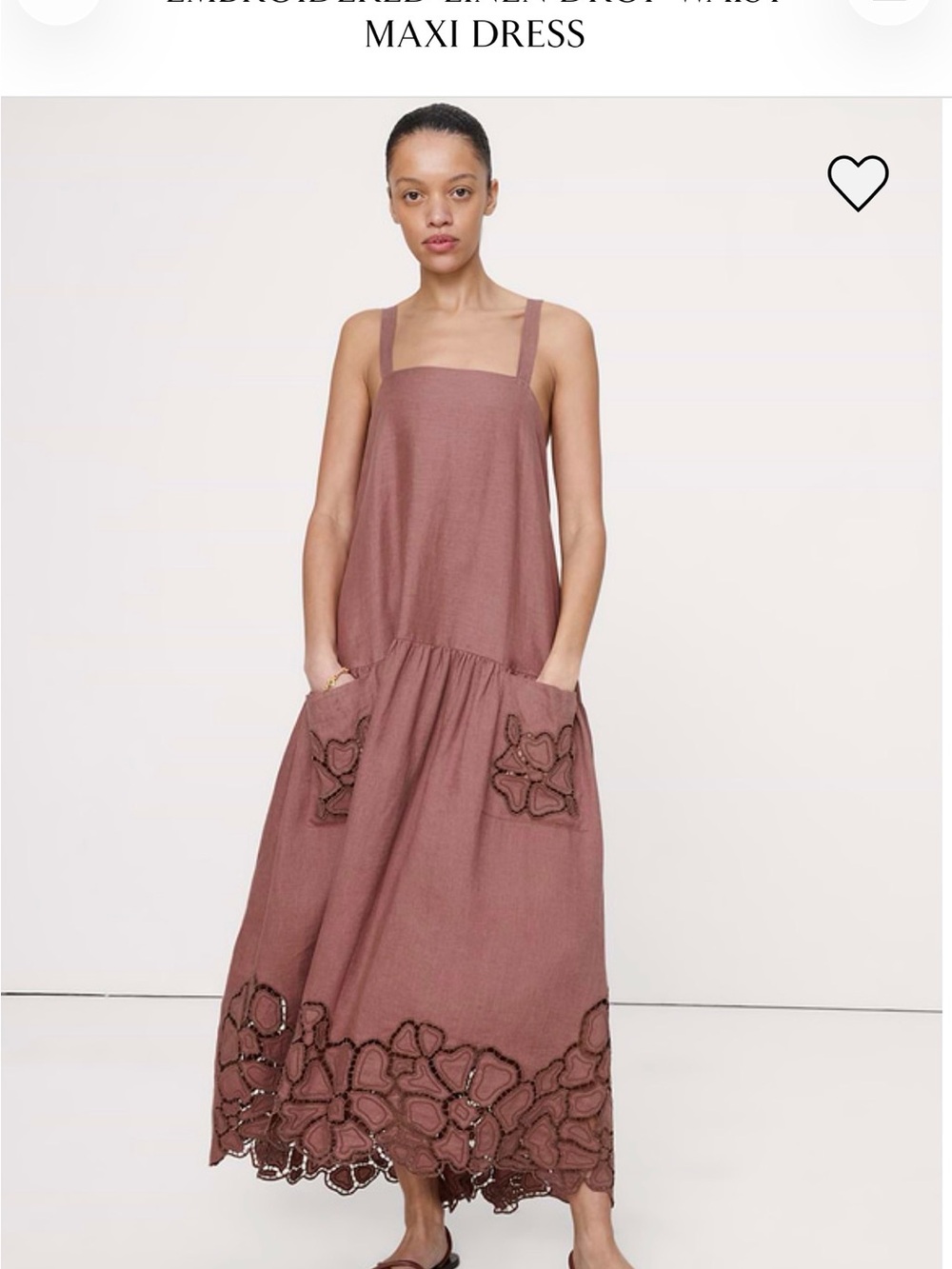 Banana Republic Mauve Maxi Dress with Embroidered Hem. 100% linen